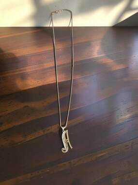 Vintage 14KT Italy Chain Initial Letter A Rhinestone Pendant Necklace